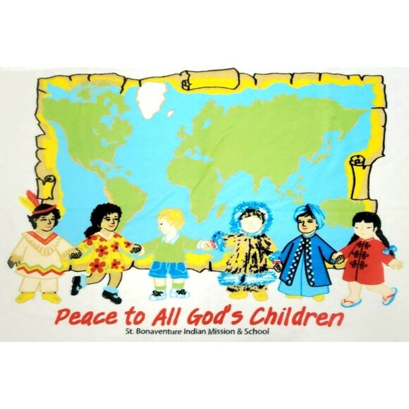 Indian Mission Fleece Lap Blanket St. Bonaventure World Peace Gods Children Kids - Picture 2 of 8